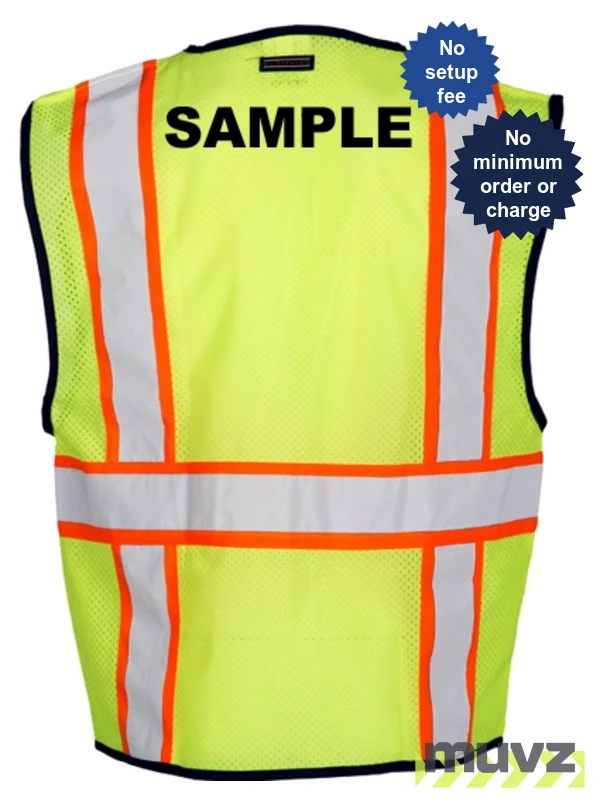S-M, Lime, Four (4) Pocket, Contrasting Mesh Class 2 Vest w/ Black Custom Lettering