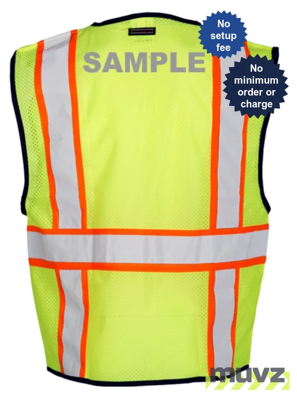S-M, Lime, Four (4) Pocket, Contrasting Mesh Class 2 Vest w/ Reflective Custom Lettering