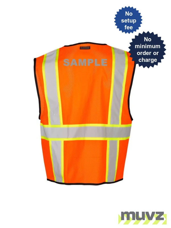 S-M, Orange, Four (4) Pocket, Contrasting Mesh Class 2 Vest w/ Reflective Custom Lettering