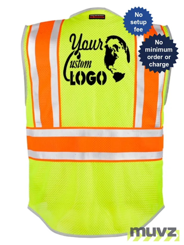 Lime, \u0027Ultimate\u0027 Reflective Class 2, Ultra-Cool Mesh, Black Bottom, LARGE w/Custom Logo