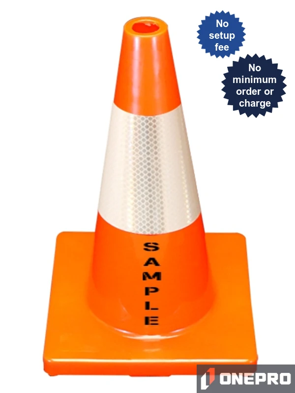 Orange Economy 18\" Cone with 6\" Reflective Collar and Custom Stencil