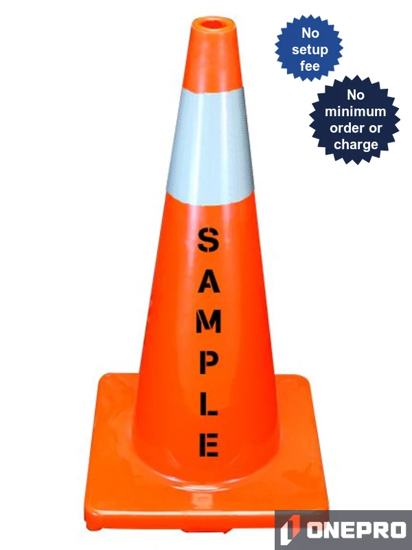 Solid Orange,28\",5.0 Lb,Economy Cone, Single 6\" Reflective Collar \u0026 Double Sided (2X) Custom Stencil