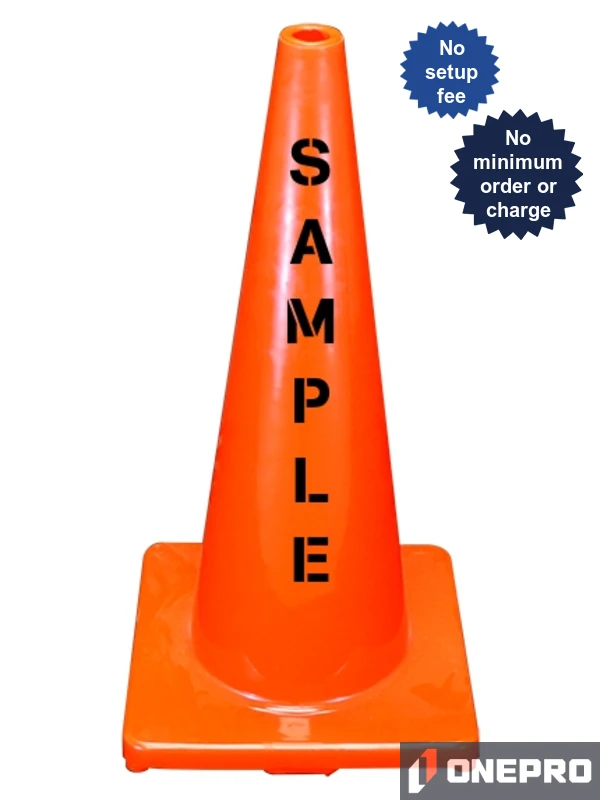 Solid Orange, 28\", 5.0 lb, Economy Cone with Double Sided (2X) Custom Stencil