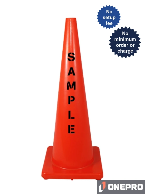 Solid Orange, 36\", 9.2 lb, Economy Cone with Double Sided (2X) Custom Stencil