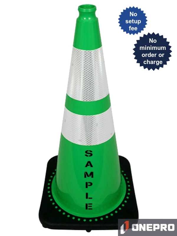 Green 28\" 7.0 lb Black Base Cone, 6\" \u0026 4\" Reflective Collars and Double Sided (2X) Custom Stencil