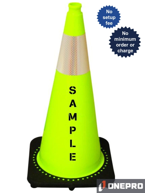 Lime 28\" 7.0 lb Black Base Cone, Single 6\" Reflective Collar and Double Sided (2X) Custom Stencil