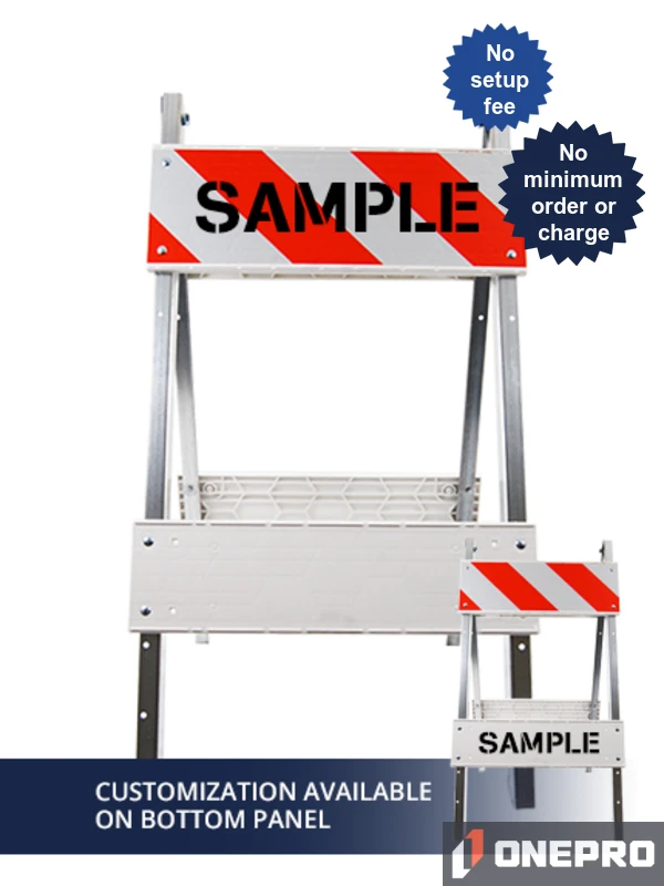 Economy+ Type I Barricade with Steel Legs, Plastic Panels, EG Reflective \u0026 Double Side Custom Letter