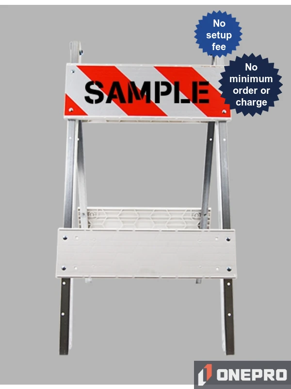 Economy+ Type I Barricade with Steel Legs, Plastic Panels, HI Reflective \u0026 Double Side Custom Letter