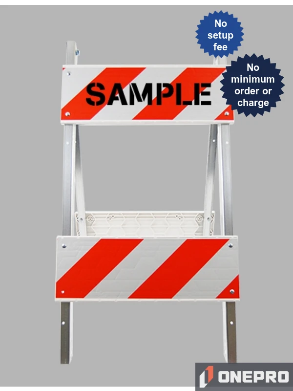Economy+ Type 2 Barricade with Steel Legs, Plastic Panels, HI Reflective \u0026 Double Side Custom Letter
