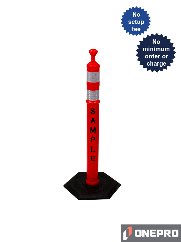 42\" ORANGE Grabber Tube w/Two (2) 3\" Reflective Collars, Double Sided (2X) Custom Stencil, 8 Lb Base