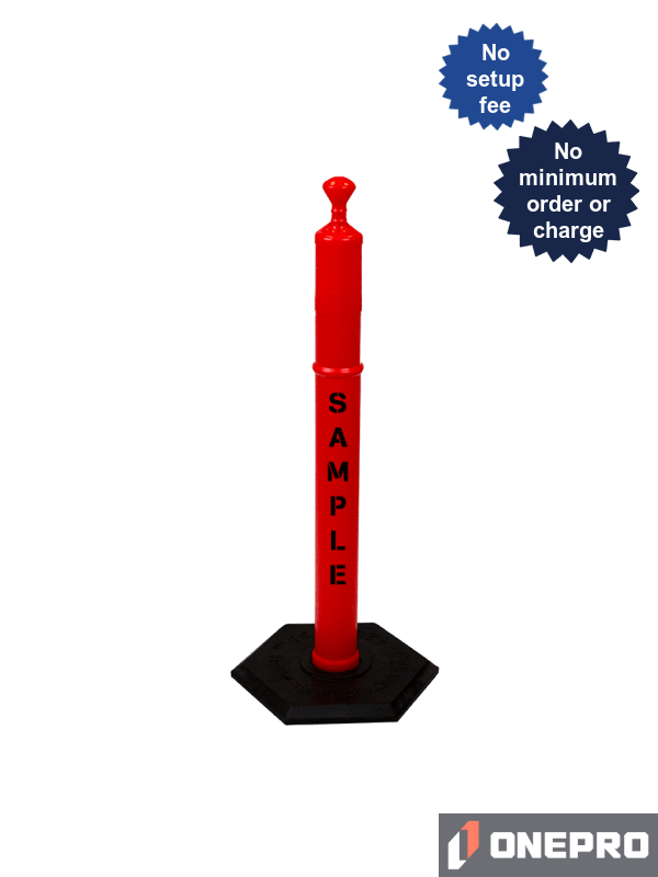42\" ORANGE Looper Tube with 8 lb Base with Double Sided (2x) Custom Stencil