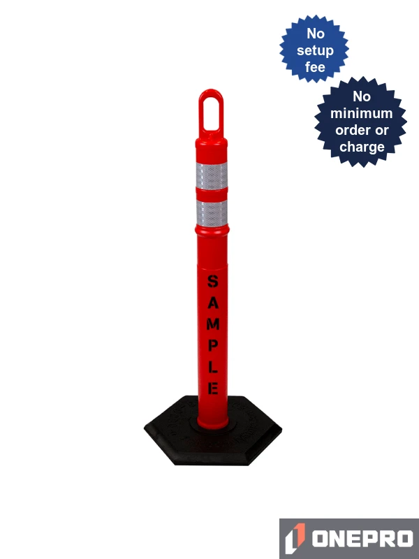 42\" ORANGE Looper Tube with Two (2) 3\" Reflective Collars, Custom Stencil \u0026 18 lb Base