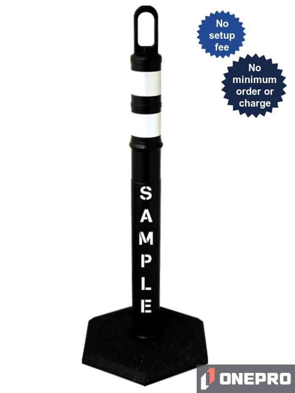 42\" BLACK Looper Tube, Two (2) 3\" Reflective Collars, 18 Lb Base \u0026 Double Sided (2X) Custom Stencil