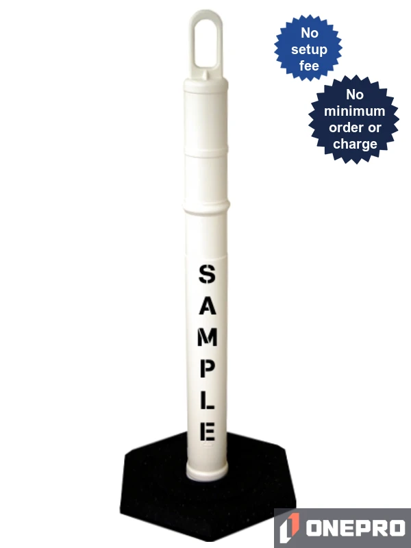 42\" WHITE Looper Tube with 18 lb Base with Custom Stencil