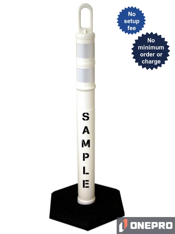 42\" WHITE Looper Tube, Two (2) 3\" Reflective Collars, 12 Lb Base \u0026 Double Sided (2X) Custom Stencil