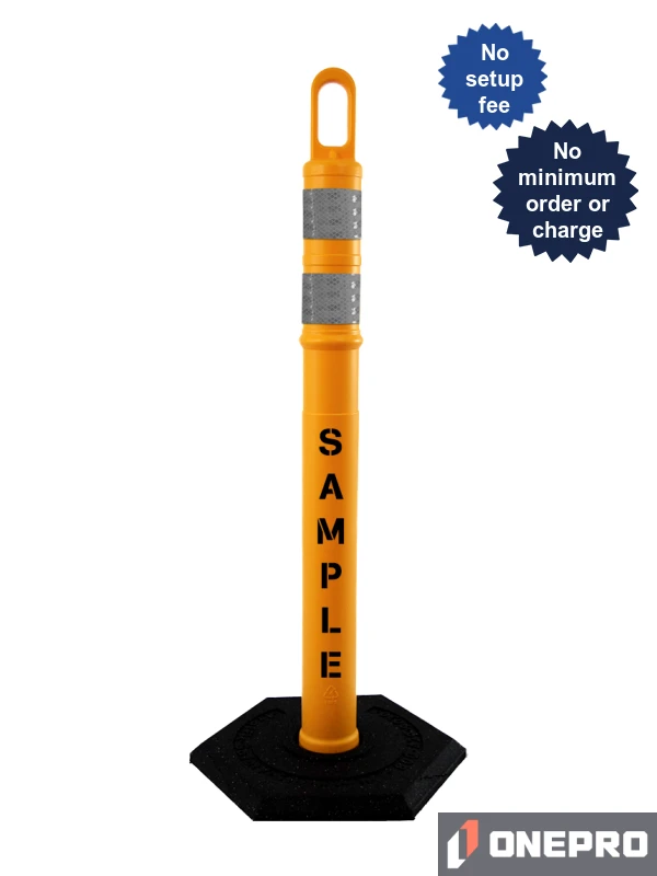 42\" YELLOW Looper Tube with Two (2) 3\" Reflective Collars, Custom Stencil \u0026 12 lb Base