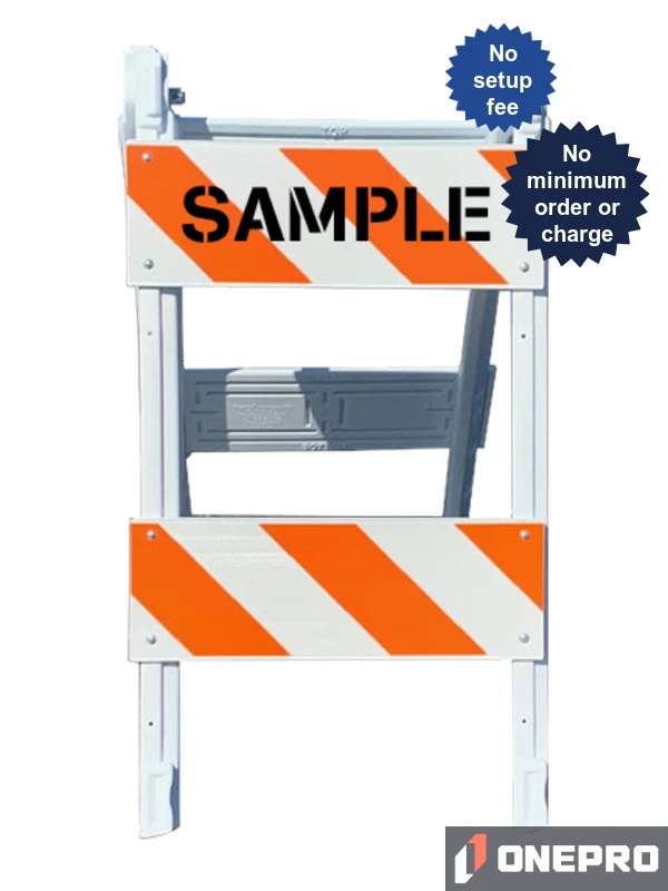 45\" H x 24\" W Folding Plastic Type II Barricade w/EG Reflective Sheeting \u0026 Custom Stencil One Side