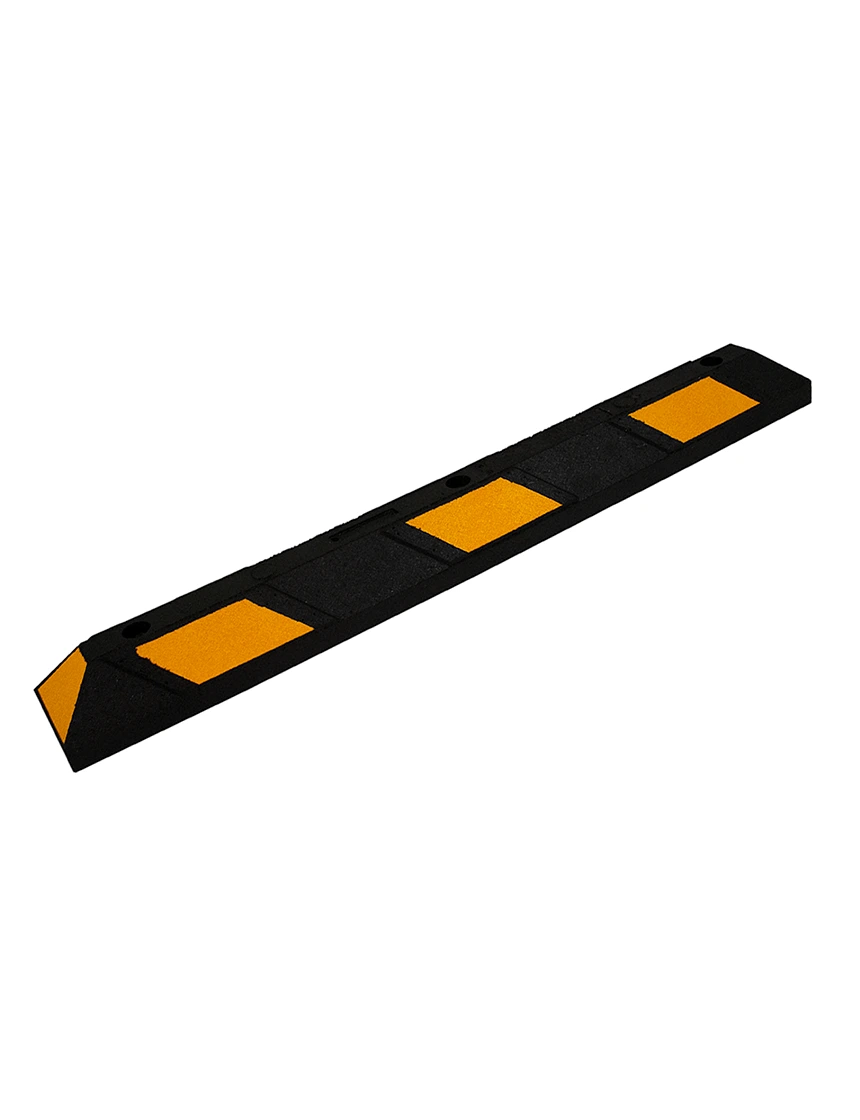 4' Recycled Rubber Parking Block w/Yellow Reflective Tape & Lag Bolts for Concrete