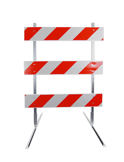 4' Standard Type 3 Barricade-63" Tall Galvanized Steel Frame & Three 4' Plastic Boards w/EG Sheeting