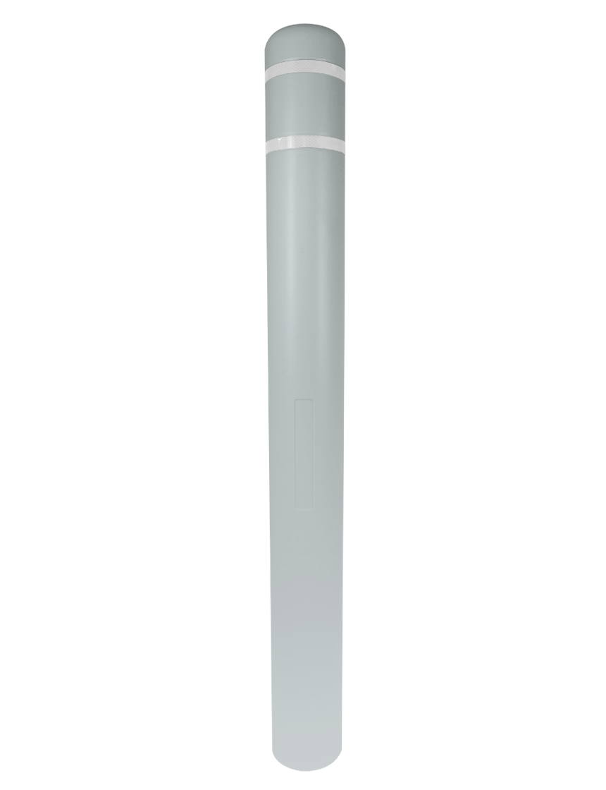 5" x 52" Gray Bollard Cover with two White Reflective Stripes