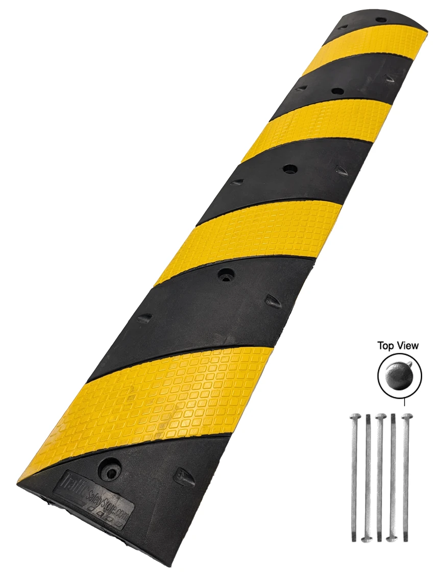 6' Black & Yellow Rubber Speed Bump with Five (5) Spikes