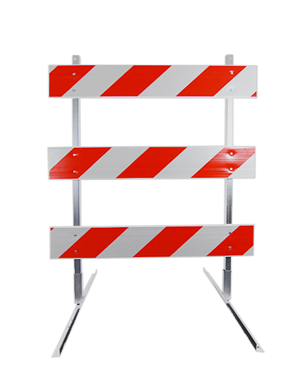 6' Standard Type 3 Barricade-63" Tall Galvanized Steel Frame & Three 6' Plastic Boards w/EG Sheeting