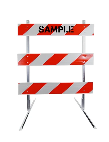 6' Standard Type 3 Barricade-63" Tall Steel Frame, 6' Plastic Boards, EG Sheeting & Custom Lettering