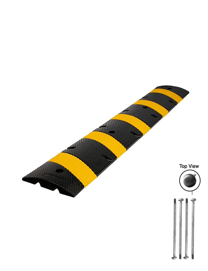 6' Economy Black & Yellow Rubber Speed Bump with Four (4) Spikes