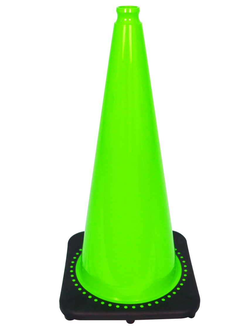 Lime 28 inch 7 lbs JBC Black Base Traffic Cone