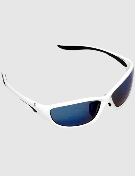 Z87+ Safety Sunglasses (full frame contemporary, white frame, blue mirror anti-fog lens)