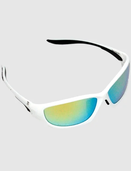Z87+ Safety Sunglasses (full frame contemporary, white frame, gold mirror anti-fog lens)