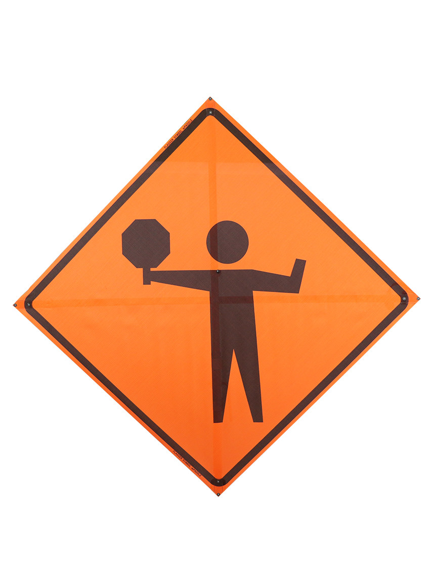 Flagger with Paddle Symbol Sign