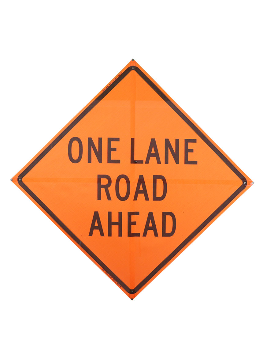 One Lane Road Ahead Sign
