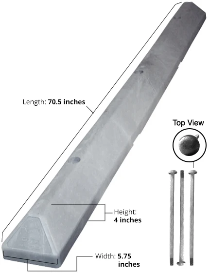 6' Commercial Plastic Parking Block - Gray