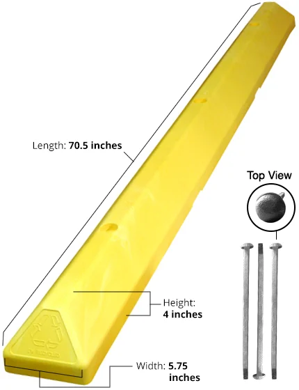 6' Commercial Plastic Parking Block - Yellow