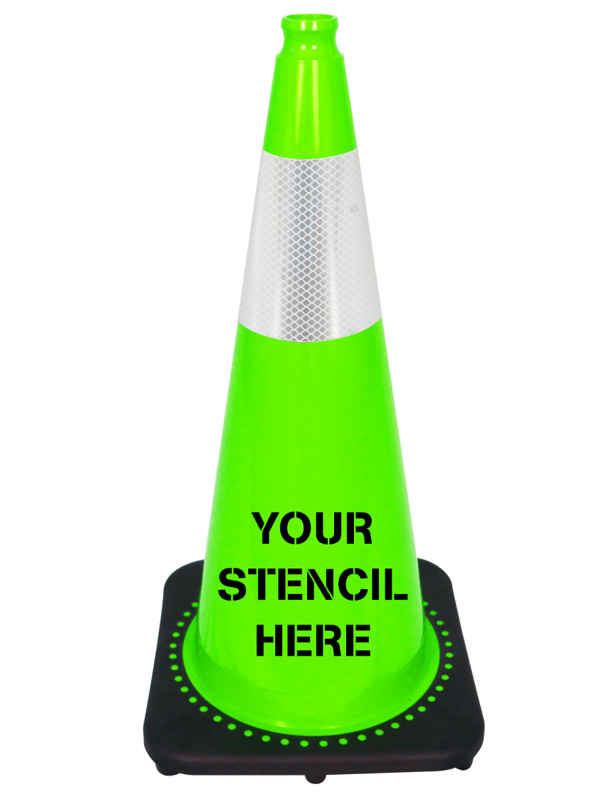 28 inch traffic cones jbc traffic 7 lbs lime lettering single side one