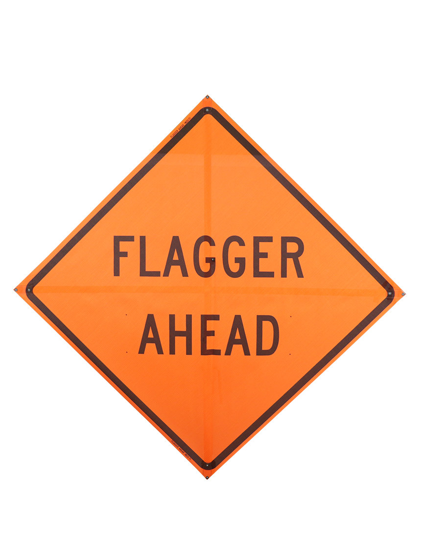 Sewn Pocket Flagger Ahead Sign