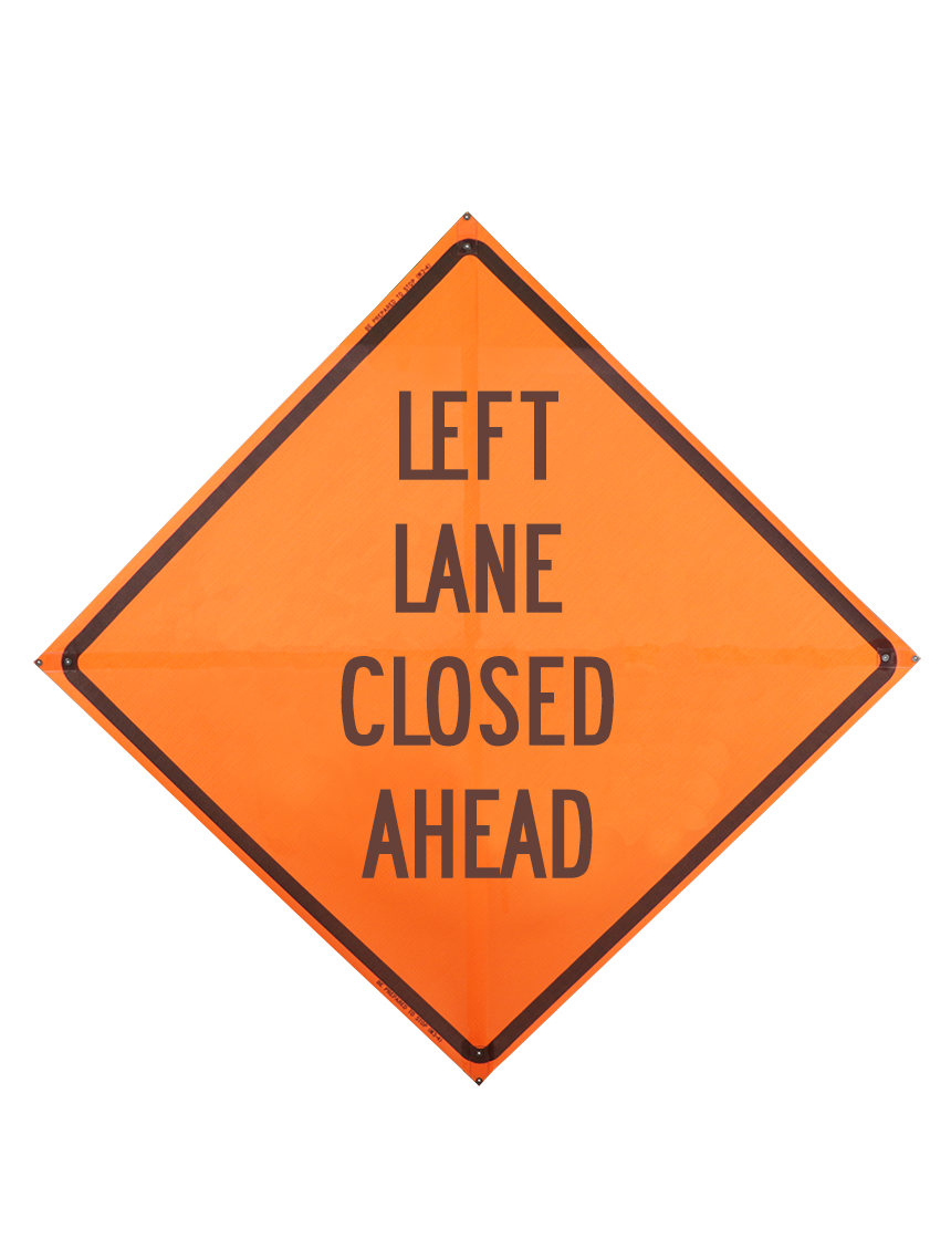 Sewn Pocket Left Lane Closed Ahead Sign