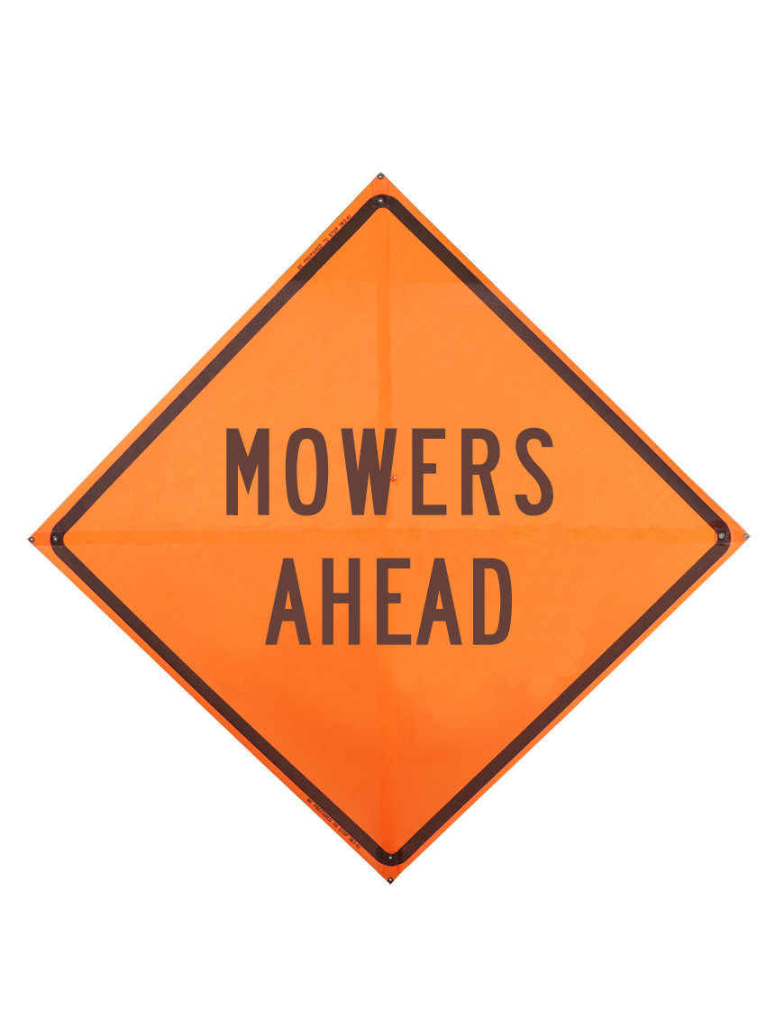 Sewn Pocket Mowers Ahead Sign