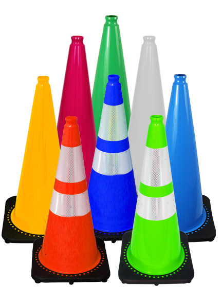 black traffic cones