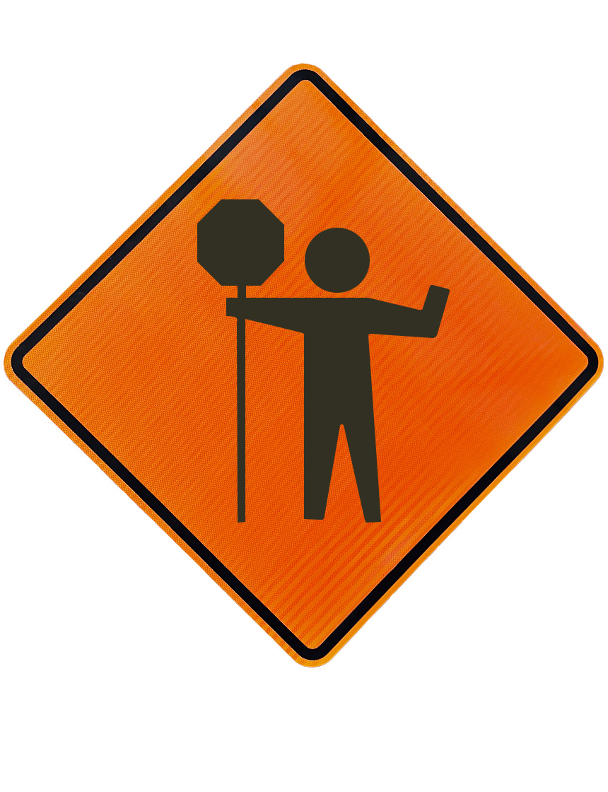 Flagger With Paddle Symbol Sign
