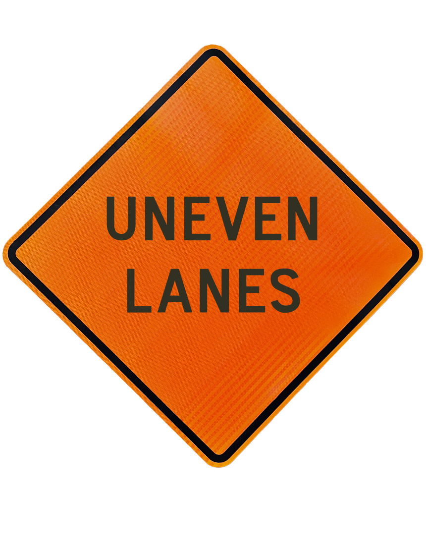 Uneven Lanes Sign