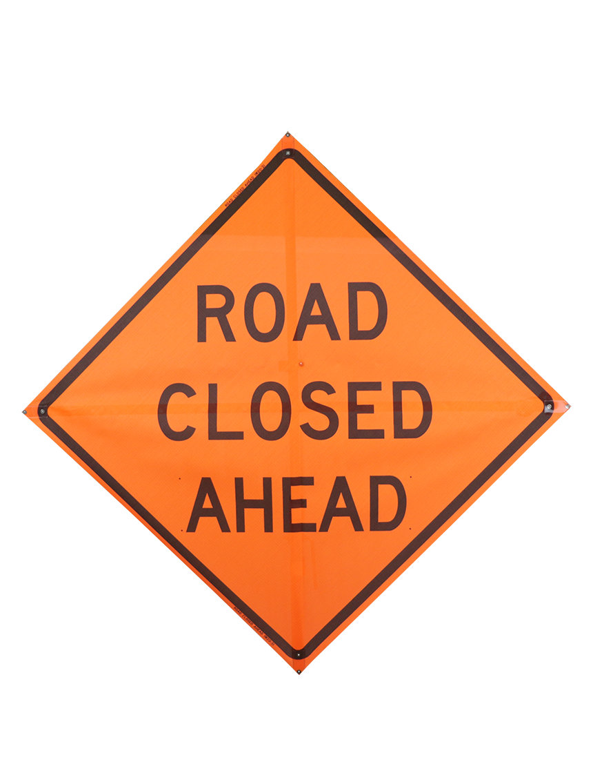 Sewn Pocket Road Closed Ahead Sign