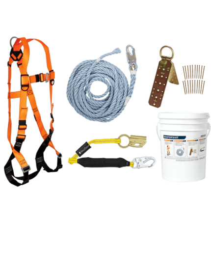 FallTech Roofer's Kit with Hinged Reusable Anchor and Manual Rope Adjuster