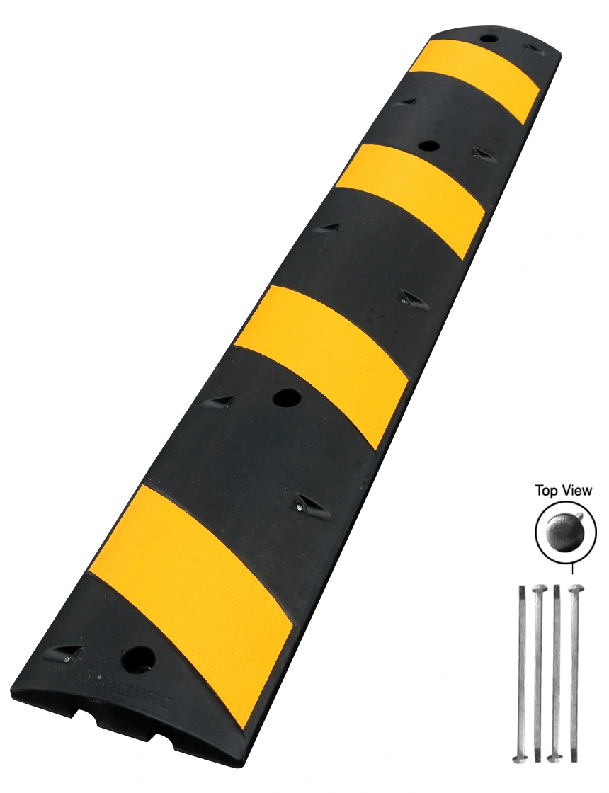 6' OnePro® Standard Duty Rubber Speed Bump with Four (4) 12" Steel