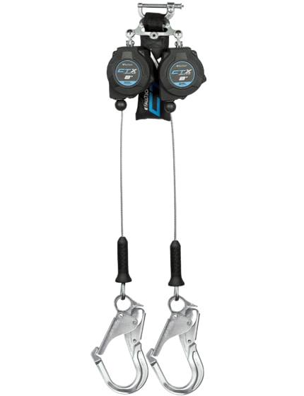FallTech 8' CTX™ Cable Class 2 Leading Edge Personal SRL-P, Twin-leg with Aluminum Rebar Hooks