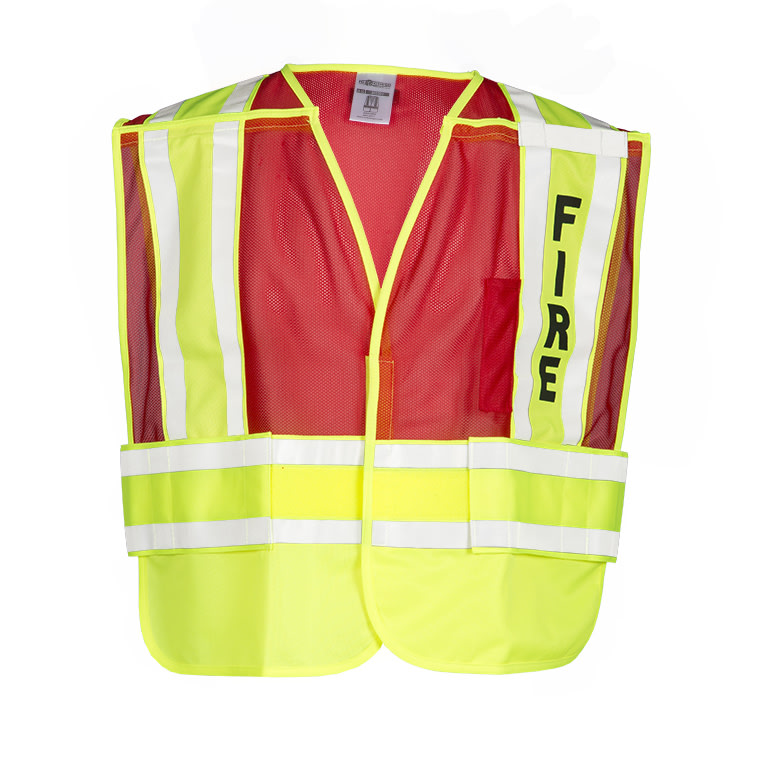 Lime & Red Public Safety Vest FIRE Traffic Safety Store