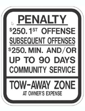 New Jersey Penalty $250 1st Offense & Tow-Away Zone Sign