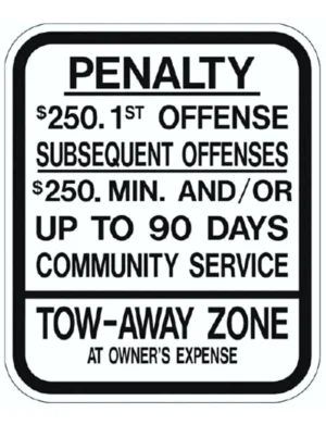 New Jersey Penalty $250 1st Offense & Tow-Away Zone Sign