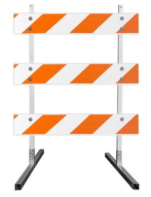 Power Post Uprights with Square Steel Feet Type 3 Barricade with 4' Plastic Rails